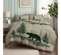 CozyRest Parure de lit Couette pour Enfants- Forêt de pins Ours Américain Rustique Couette sans Housse 140x200 cm - Reversible Nature Sauvage Primitive, Doux Confortable Couette pour Allergiques