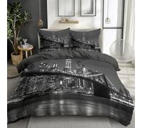 CozyRest Parure de Lit Réversible avec Motif à Pont de Brooklyn New York Housse de Couette 90 x 190 cm 1 Personnes et 1 x Taies d'oreiller 65x65 cm Adulte Enfant Gris foncé Housse de Couette Set