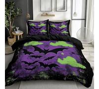 CozyRest Soft Housse de Couette 140 x 200 cm Imprimé Halloween Chauve-Souris Parure de Lit Noir Réversible pour Garçons Filles Ados Parure Douceur, sans Repassage