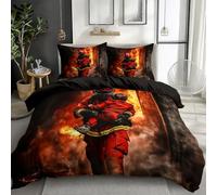 CozyRest Soft Housse de Couette 140 x 200 cm Imprimé Sauvetage des Pompiers Parure de Lit Noir Réversible pour Garçons Filles Ados Parure Douceur, sans Repassage