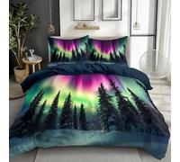 CozyRest Soft Housse de Couette 180 x 200 cm Imprimé Scène d'aurore boréale en Alaska Parure de Lit Marine foncé Réversible pour Garçons Filles Ados Parure Douceur, sans Repassage