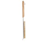 Cozze® Brosse pour barbecue et pierre à pizza en bois d'acacia - Poils en cuivre et grattoir en acier inoxydable - Brosse de nettoyage de qualité supérieure avec cordon en cuir - Parfait pour les