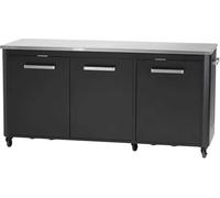 Cozze® Cuisine d’extérieur 180 avec Plan de Travail INOX - Module Cuisine extérieur modulable, 3 Portes, Poubelle intégrée, Support 2 Bouteilles de gaz, 6 roulettes, Charge 150 kg
