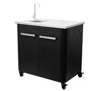 Cozze® Cuisine d’extérieur 90 avec évier & Robinet - Plan de Travail INOX, Module Cuisine extérieur modulable avec Rangement, Support Sac Poubelle, Crochets & roulettes, Charge 100 kg