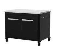 Cozze® | Cuisine extérieure Basse H70 cm avec Plan INOX | Hauteur idéale pour plancha | 2 Portes | 2 étagères Fixes | 6 Crochets | 4 roulettes Ø75 mm | Acier thermolaqué Noir | Charge Max 100 kg