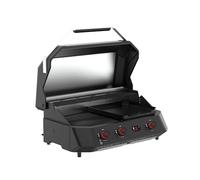 Cozze® G-800 COMBO Barbecue Gaz + Plancha 30 mbar, 3 brûleurs 9,5 kW, grille & plaque en fonte émaillée, 2 thermomètres numériques, cuisine en extérieur, Noir