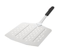 Cozze® Pelle à Pizza légère perforée 66 cm - 30 x 30 cm - Aluminium 1,5 mm - Manche softgrip INOX/Plastique - Lanière Cuir - Certifiée Contact Alimentaire LFGB, Noir