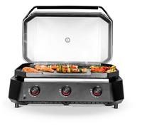 Cozze® Plancha gaz G-800 - plaque en fonte réversible lisse/striée 80×50 cm, 7,5 kW, allumage électronique, thermomètre intégré, couvercle, noir/inox