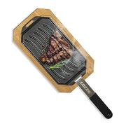 cozze Poêle en Fonte avec Plateau en Bois, 165 x 330 mm Poêle réversible - Fond Lisse/rainuré