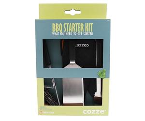 Cozze® Set Barbecue 4 pièces - Spatule, Pince, Brosse à Gril & Gant - Acier Inoxydable 430 - Certifié LFGB - Coffret Cadeau BBQ