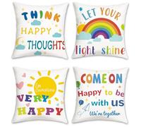 COZZSNUGE Housses de Coussin Enfants Coloré Arc-en-Ciel Soleil Citations Inspirantes Taies d’Oreiller Décoratives pour Canapé Lit Maison Salle de Classe 45 x 45 cm 4 Pièces