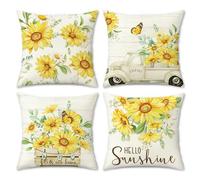 COZZSNUGE Housses de Coussin Tournesol 45x45 cm, Lot de 4 Fleurs Jaunes Bonjour Soleil Printemps Extérieur Polyester Taie d'oreiller Decoratif pour Canapé Salon Jardin