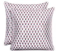 CPC - Housses de Coussin décoratives pour canapé, 100% Coton imprimé Bloc imprimé, taies d'oreiller décoratives pour Salon, 100% Coton de Style bohème (50,8 x 50,8 cm, Saphir Rose)