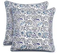 CPC - Housses de Coussin décoratives pour canapé, 50 x 50 cm, 100% Coton de Style bohème ou de Jolis oreillers d'extérieur, Housses de Coussin à Fleurs ou jetés de Preppy, Bleu Turquoise