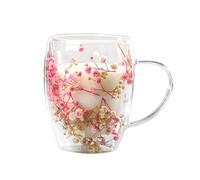 Cpolebev Creatives Vraie Fleur Double Verre Haut Niveau D'Apparence Pleine Étoile Fleur Séchée Lait Café Verre 350 ML Ménage Tasse A