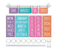 Cpolebev Ensemble de Tableau D'Affichage de Calendrier Flip Arc-En-Ciel avec Support Comprenant 54 Cartes de Date, Support de Calendrier Ajustable.