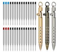 Cpolebev Stylo de Poche en Laiton Hexagonal, Ensemble de 3 Stylos à Action de Boulon avec 30 Recharges à Bille B.