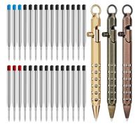 Cpolebev Stylo de Poche en Laiton Hexagonal - Ensemble de Stylos à Action de Boulon (3 Pièces), Comprend 30 Recharges à Bille A