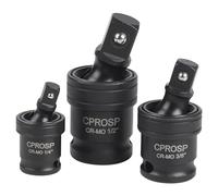 CPROSP 3pcs 1/2" 3/8" et 1/4" Cardan à Choc, 360° Rotatifs Joint Universal, Douilles Pivotantes Cr-Mo Steel, Kit d'Articulation avec Ressort à Bille pour hoc ou Cliquet Embouts Outils