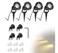 CPROSP 4PCS 5W GU10 Spots de Jardin Ampoules Blanc Chaud Lampes Solaires Etanche pour Extérieur, Jardin, Chemin, Allé, AC85-265V, 3000K, Ampoule 2 LED supplémentaire