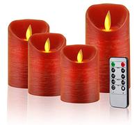 CPROSP Bougies LED Flamme Vacillante 4 Pcs Timer, 7,5 x 9/10,5/12,5/15,5 cm | Avec Télécommande; pour Décoration Mariage Eglise Soirée Jardin; Couleur: Rouge