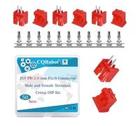 CQRobot JST Rouge PH 2,0 mm Pas 2-Broches Connecteurs IC Fiches Mâle, Prises Femelle Boîtier et T Forme Sertir Borne. 50 Ensembles/200 Pièces Assemblage de Câble Adaptateur Fil à Carte.