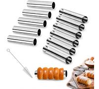 CQXSYTBN Lot de 12 Moules à Cannoli en Acier Inoxydable, Tubes Coniques et Droits pour Pâques et Carnaval, Moules Pâtissiers pour Cornes à Crème et Viennoiseries, avec Brosse de Nettoyage