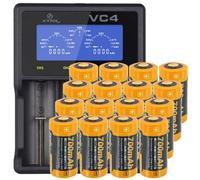 CR123 A Batterie Li-Ion 3,7V, 760mAh 16 pièces et chargeur rapide, boîtier de batterie