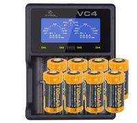 CR123 A Batterie Li-Ion 3,7V, 760mAh 8 pièces et chargeur rapide LCD