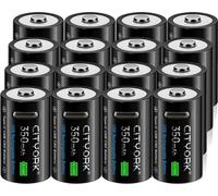 CR2 pile au lithium-ion, capacité 350mAh, rechargeable par USB, 16PCS batterie