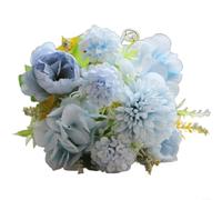 Crabop Bouquet de pivoines d'hortensia artificielles en soie - 32 cm - Fait à la main - Pour mariage, décoration d'intérieur, photographie - Centre de table - Rose (bleu)