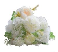 Crabop Bouquet de pivoines d'hortensia artificielles en soie - 32 cm - Fait à la main - Pour mariage, décoration d'intérieur, photographie - Centre de table - Rose (blanc)