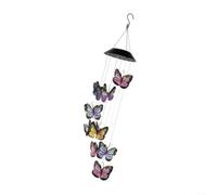 Crabop Carillon éolien solaire en forme de papillon, décoration de jardin LED à changement de couleur, 63 cm, ornements à suspendre pour terrasse, cour, porche et fête des mères (6 têtes)