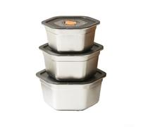 Crabop Conteneur Acier Inoxydable 19cm Anti-Fuite(2500ml) | Design hexagonal unique, acier pour robuste 19cm, empilable, résistant chocs, pour repas midi