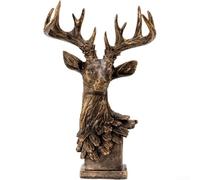 Crabop Décoration Murale Tête de Cerf en Résine 40cm Design avec Bois Amovibles Finition Bronze Rustique pour Salon Entrée Bibliothèque (J8575)