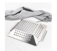 Crabop Panier de Gril Carré en Acier Inoxydable avec Ergonomique et Trous d'Égouttage pour BBQ, Viandes et Légumes, 26,5 x 22 x 20,5 cm