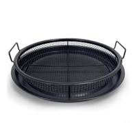 Crabop Panier rond en acier inoxydable pour barbecue, 33 cm, accessoire de barbecue pour camping en plein air et fêtes de cuisine dans le jardin (noir)