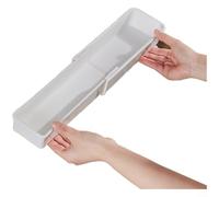Crabop Séparateur de tiroir réglable pour couverts de cuisine, plateau de rangement télescopique en plastique de 25 à 41,5 cm, pour ustensiles et cosmétiques, blanc