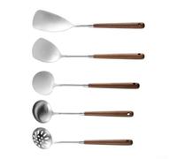Crabop Spatule et Cuillères pour robuste Manche en pour bois Spatule | Acier inoxydable pour robuste, noyer ergonomique, set 5 , résistant rouille, design élégant
