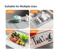Crabop Tapis d'Égouttement Cuisine pour Plans de Travail Protégés(black) | Silicone résistant chaleur, pliable 3 volets, 71x50cm grand format, antidérapant, gris noir