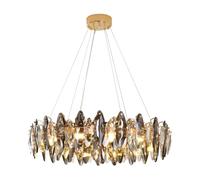 CRABOT Ampoule LED E14 amovible - Lampe de salon vintage - Lampe de cuisine - Lampe suspendue - Lampe de chambre à coucher - Moderne - Or - Plafonnier industriel - Lustre en cristal - 9 ampoules (rond