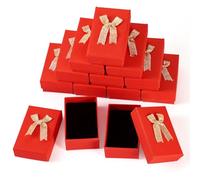 Crafans Lot de 12 mini boîtes cadeaux rectangulaires en carton pailleté avec éponge à l'intérieur et nœud à l'intérieur pour bijoux et colliers Rouge 8 x 5 x 3 cm
