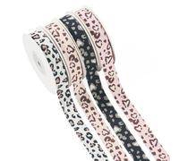 Crafans Lot de 4 rouleaux de ruban imprimé léopard 15 mm double face en polyester 4 couleurs pour emballage cadeau, accessoires de vêtements, décoration de fête