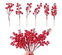 Crafare Lot de 30 tiges de Baies Rouges artificielles, Branches de Houx Rouges Bordeaux pour décorations de Sapin de Noël, travaux manuels, Mariage, Vacances, décoration d'hiver
