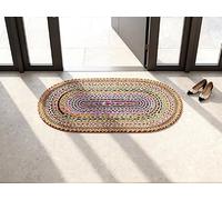 Craft Trade Multicolore Bohème Ovale Chindi Tapis en Jute Réversible Tressé Tapis de Chiffon Jute Lavable Tissé à la Main pour Cuisine Salon et Chambre - 60X90 cm
