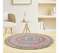 Craft Trade Multicolore Bohème Rond Chindi Tapis en Jute Réversible Tressé Tapis de Chiffon Jute Lavable Tissé à la Main pour Cuisine Salon et Chambre - 120 cm