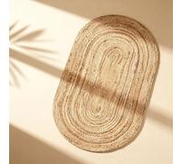 Craft Trade Naturel Bohème Ovale Tapis en Jute Réversible Tressé Tapis de Chiffon Jute Lavable Tissé à la Main Décor pour Cuisine Salon et Chambre - 90X150 cm