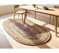 Craft Trade Tapis bohème ovale tressé en coton multicolore 120 x 180 cm | Tapis bohème réversible en coton aux couleurs vives, style rustique Chindi pour salon, chambre à coucher, entrée