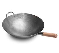 Craft Wok 731W138 Wok 40 cm, acier carbone, fond rond, 2,6 kg | Martelé à la main, épaisseur 1,8 mm, poignées bois et acier