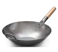 Craft Wok 731W316 Wok en acier au carbone martelé à la main avec poignée en bois et acier fond plat 35,6 cm